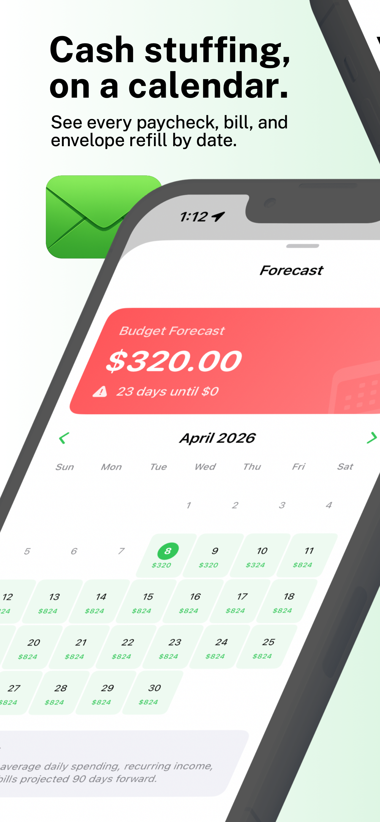 Our Envelope Budget calendar forecast screenshot